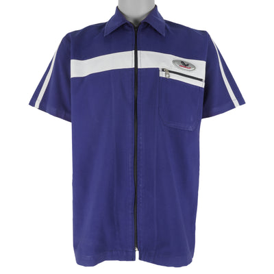 Vintage (No Fear) - Blue Zip-Up Collared T-Shirt 1990s Large