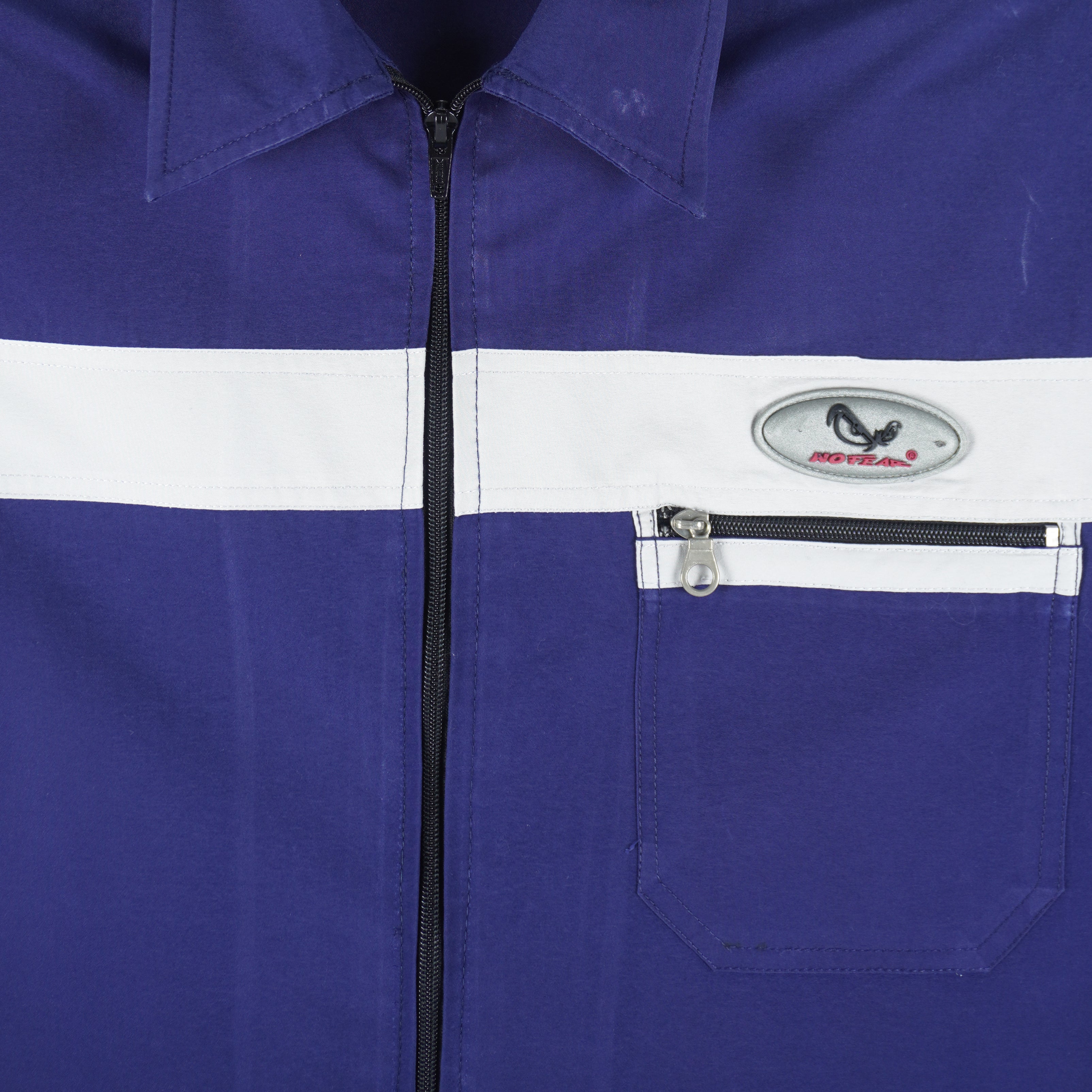 Vintage (No Fear) - Blue Zip-Up T-Shirt 1990s Large Vintage Retro