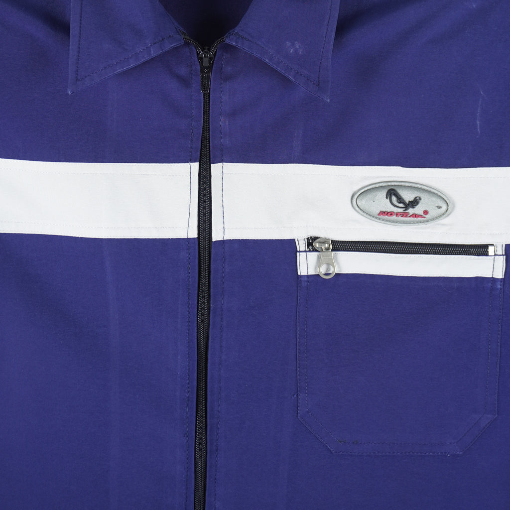 Vintage (No Fear) - Blue Zip-Up T-Shirt 1990s Large Vintage Retro