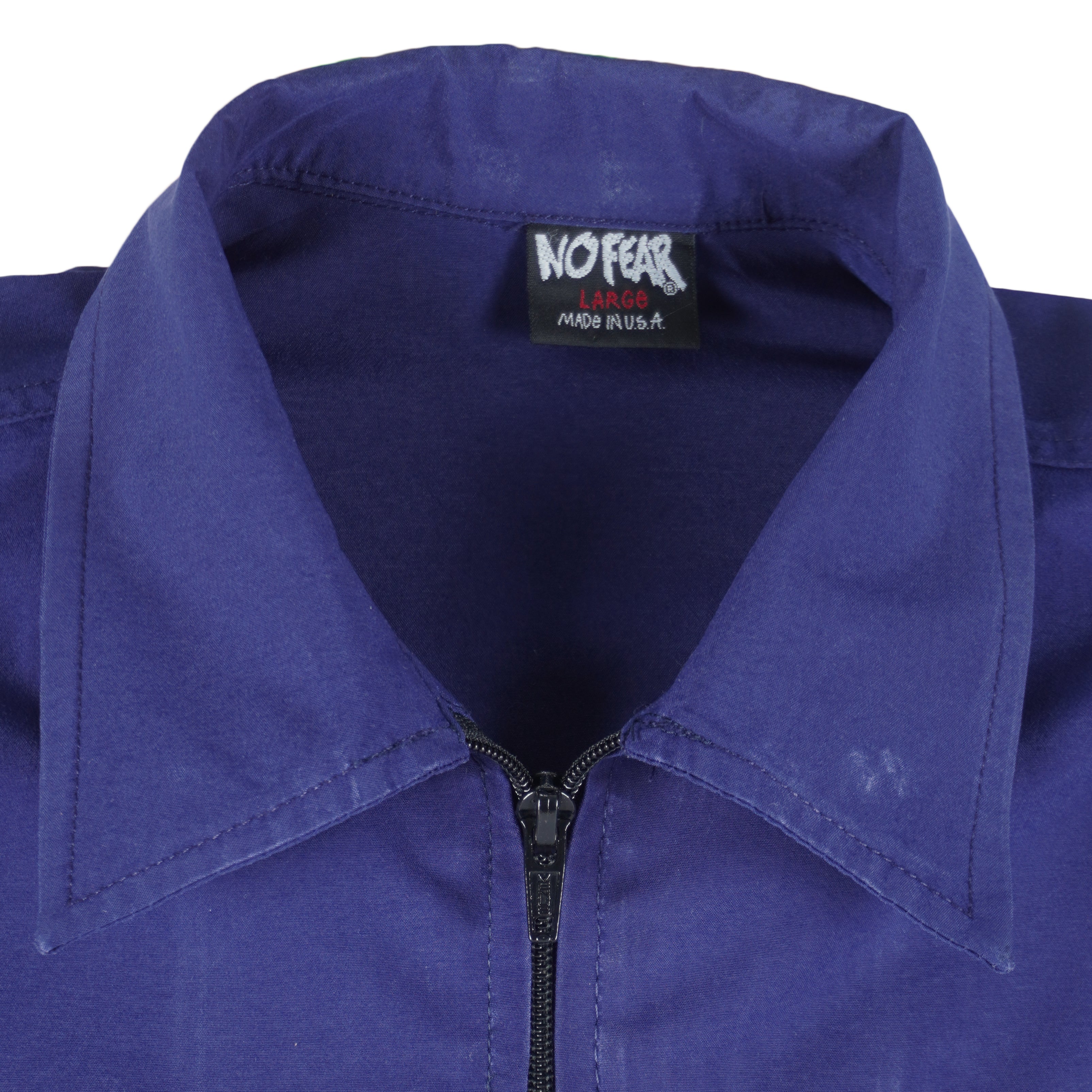 Vintage (No Fear) - Blue Zip-Up T-Shirt 1990s Large Vintage Retro