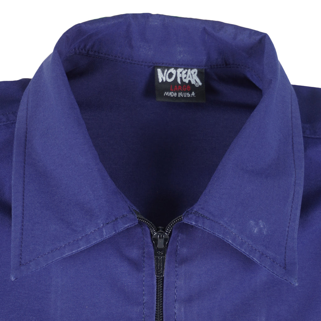 Vintage (No Fear) - Blue Zip-Up T-Shirt 1990s Large Vintage Retro