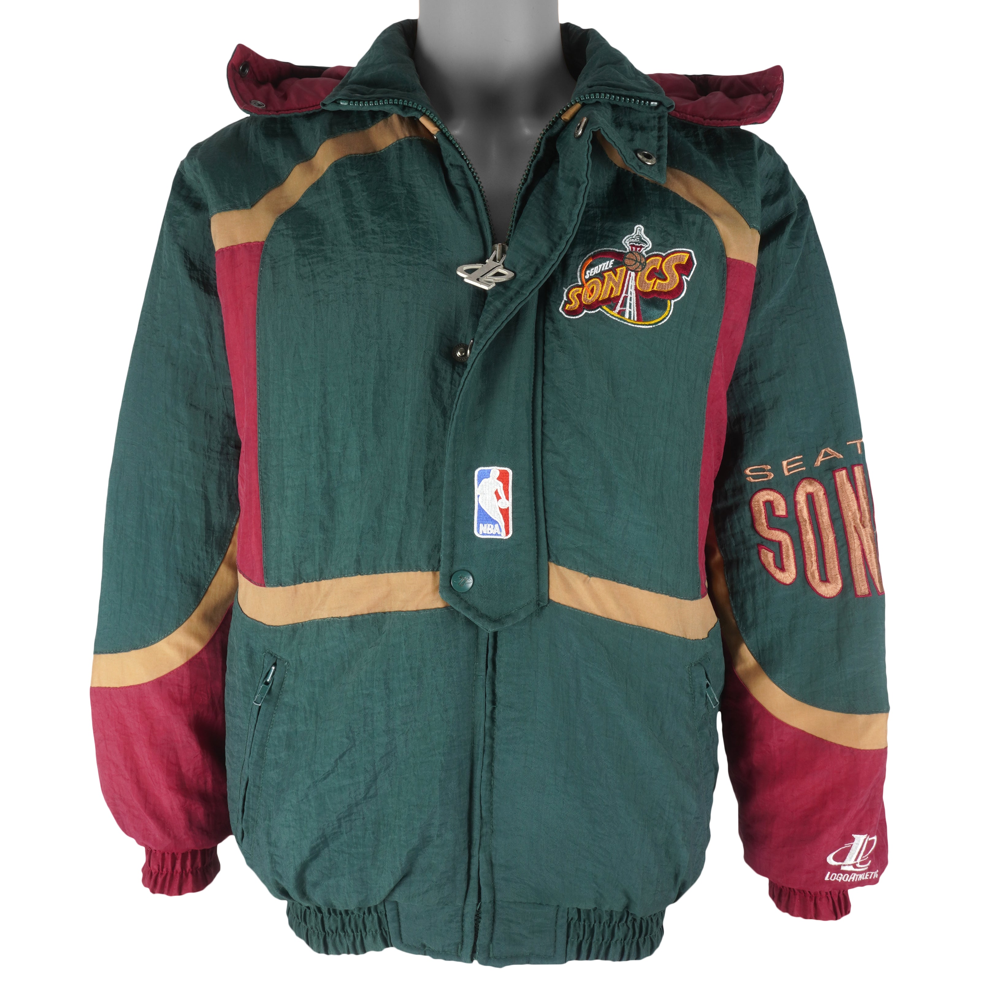 NBA (Logo Athletic) - Seattle SuperSonics Puffer jacket 1990s Large Vintage Retro Basketball