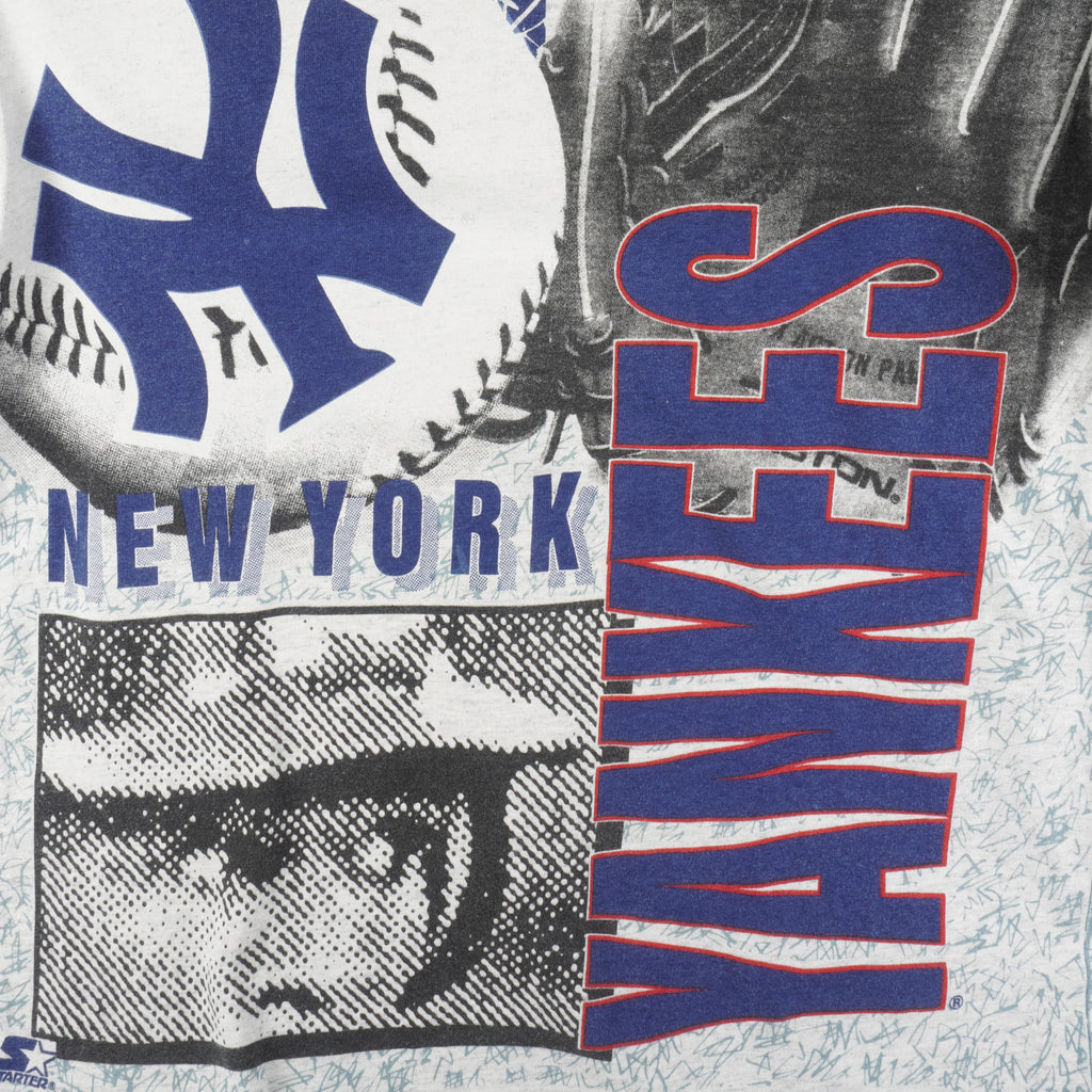 MLB - New York Yankees All Over Print T-Shirt 1990s Large Vintage Retro Baseball