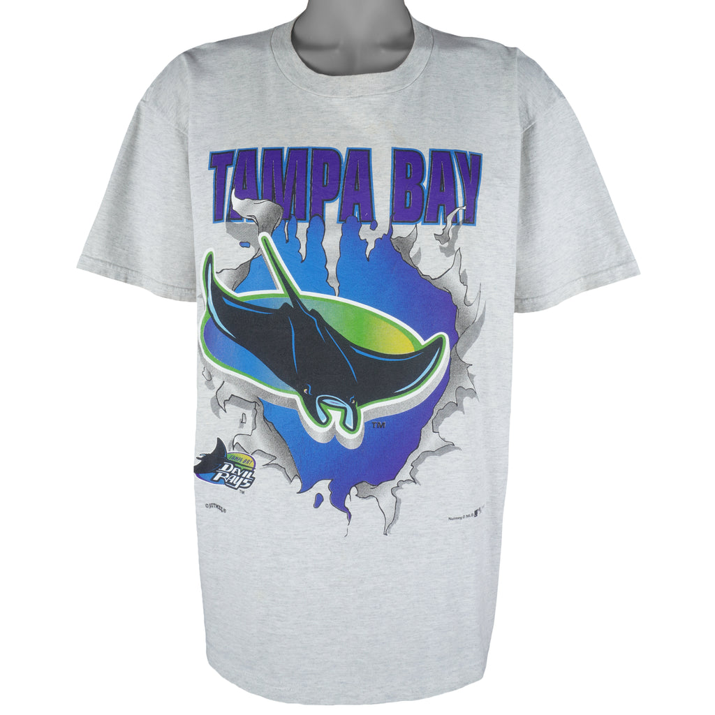 MLB (Nutmeg) - Tampa Bay Devil Rays Breakout T-Shirt 1995 X-Large Vintage Retro Baseball