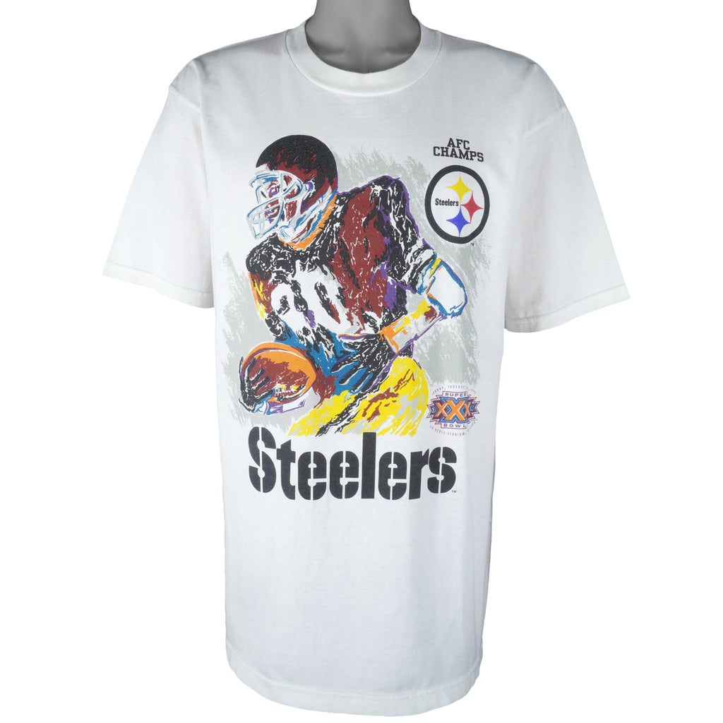 NFL (Gildan) - Pittsburgh Steelers AFC Champs Painting Style T-Shirt 1996 X-Large Vintage Retro Football