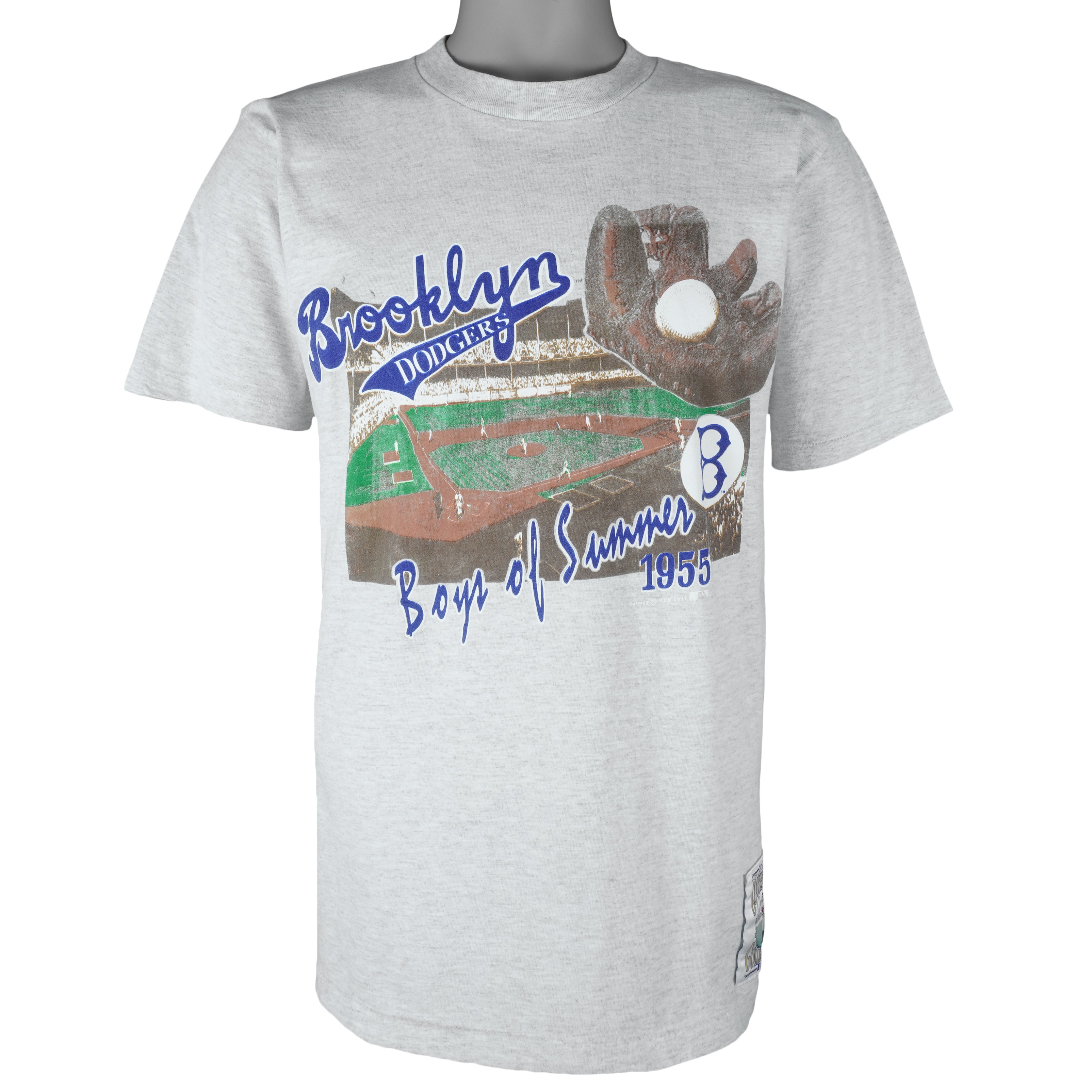 Vintage MLB (Nutmeg) - Brooklyn Dodgers Boys of Summer T-Shirt 1991 Medium Tall in gray