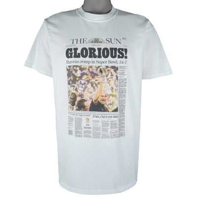 NFL (Gildan) - Ravens Romp in Super Bowl Champions Front Pages T-Shirt 2001 Large