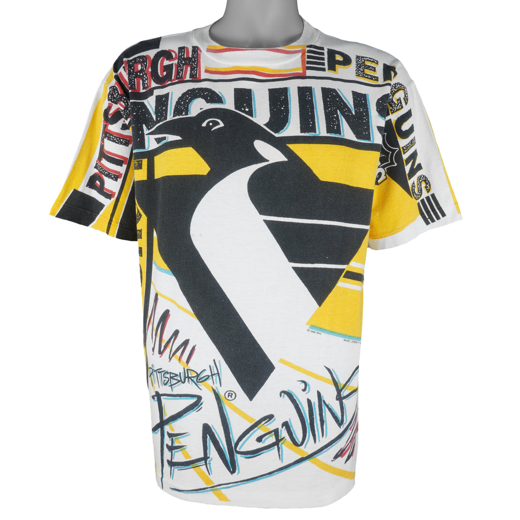 NHL (Magic Johnson T's) - Pittsburgh Penguins All Over Print T-Shirt 1992 Large Vintage Retro Hockey
