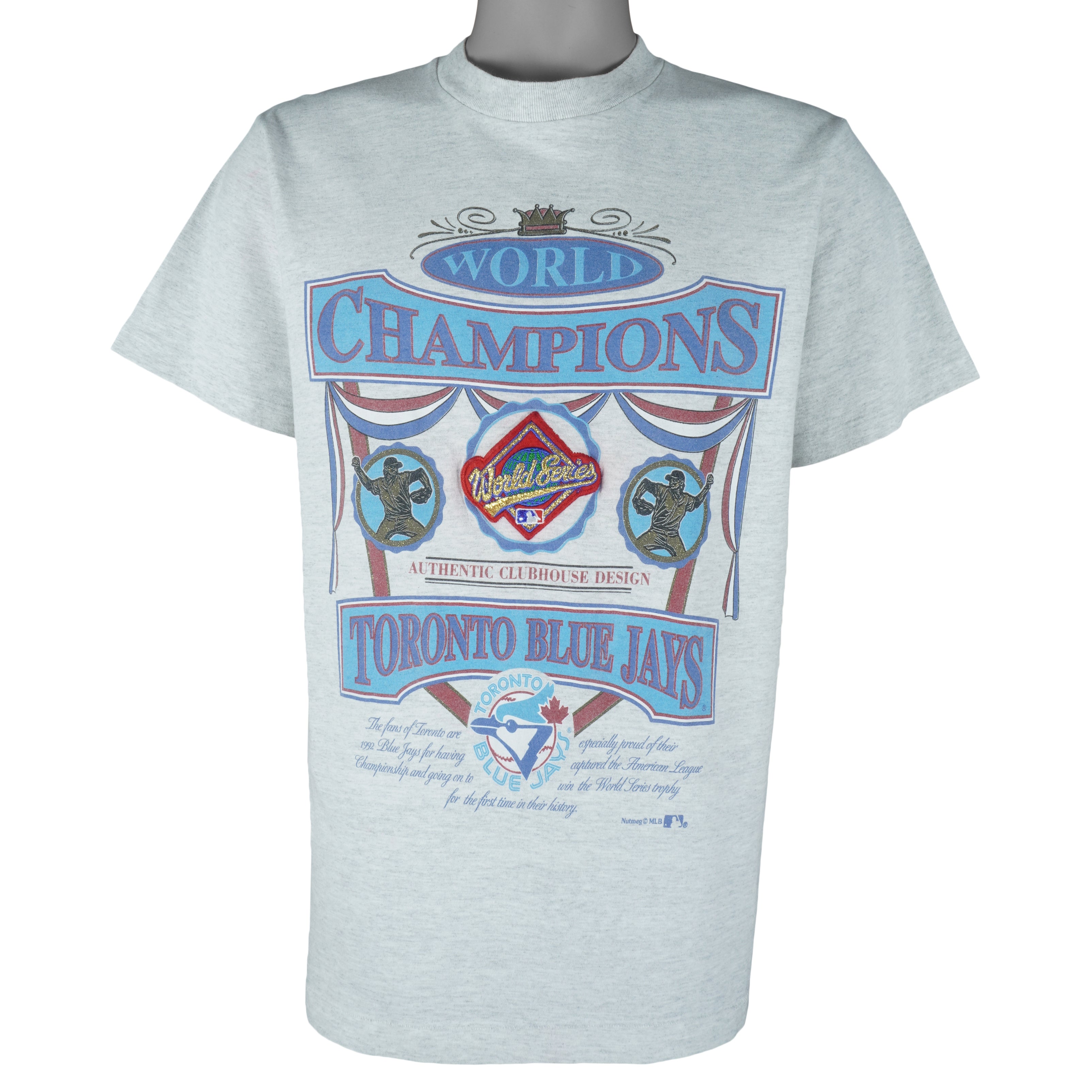 MLB (Nutmeg) - Toronto Blue Jays World Champions T-Shirt 1992 Large Vintage Retro BaseballAC