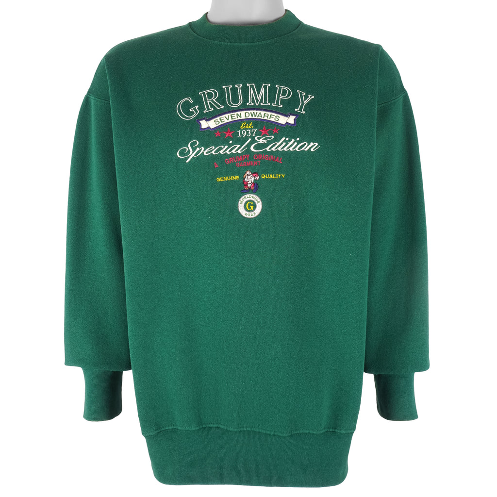 Disney - Grumpy Seven Dwarfs Embroidered Crew Neck Sweatshirt 1990s X-Large Vintage Retro