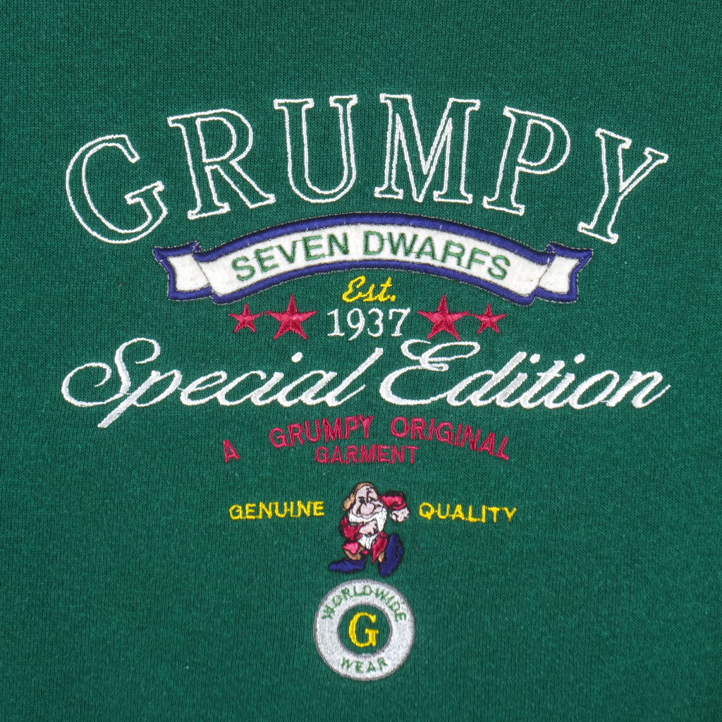 Disney - Grumpy Seven Dwarfs Embroidered Crew Neck Sweatshirt 1990s X-Large Vintage Retro