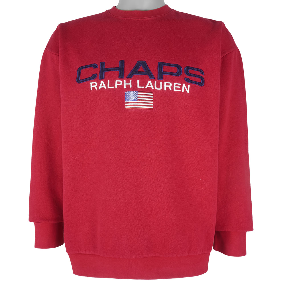 Ralph Lauren (Chaps) - Red Embroidered Crew Neck Sweatshirt 1990s Large Vintage Retro