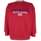 Ralph Lauren (Chaps) - Red Embroidered Crew Neck Sweatshirt 1990s Large Vintage Retro