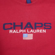 Ralph Lauren (Chaps) - Red Embroidered Crew Neck Sweatshirt 1990s Large Vintage Retro