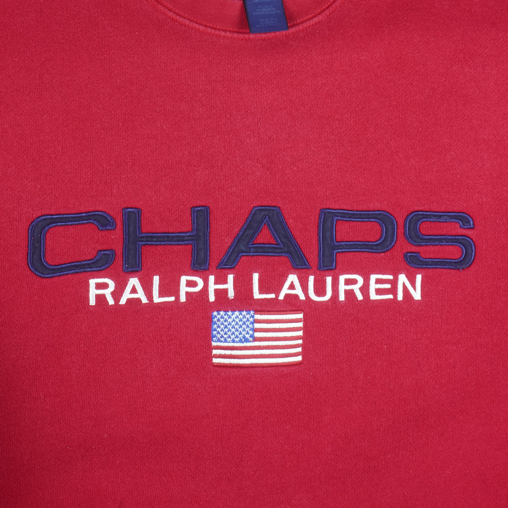 Ralph Lauren (Chaps) - Red Embroidered Crew Neck Sweatshirt 1990s Large Vintage Retro