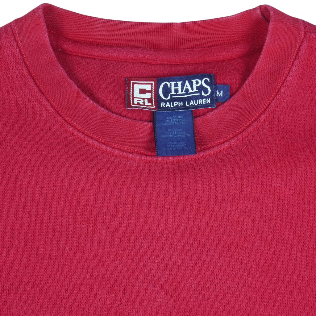 Ralph Lauren (Chaps) - Red Embroidered Crew Neck Sweatshirt 1990s Large Vintage Retro