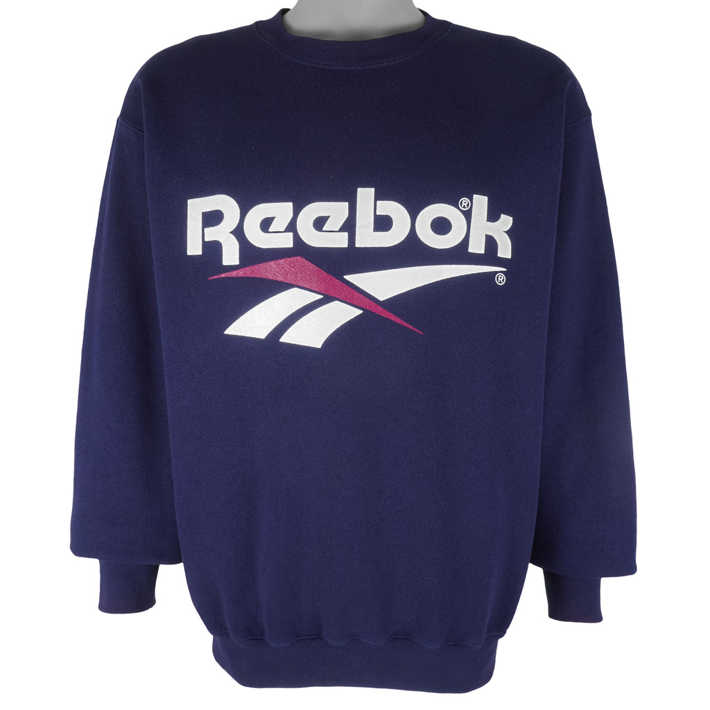Reebok - Blue Big Logo Crew Neck Sweatshirt 1990s Medium Vintage Retro