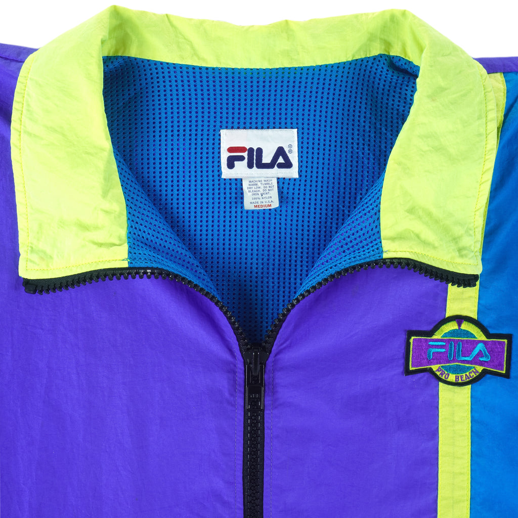 FILA - Pro Beach Zip-Up Embroidered Windbreaker 1990s Medium Vintage Retro