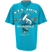 NHL (Soft Wear) - San Jose Sharks Single Stitch T-Shirt 1992 Large Vintage Retro Hockey