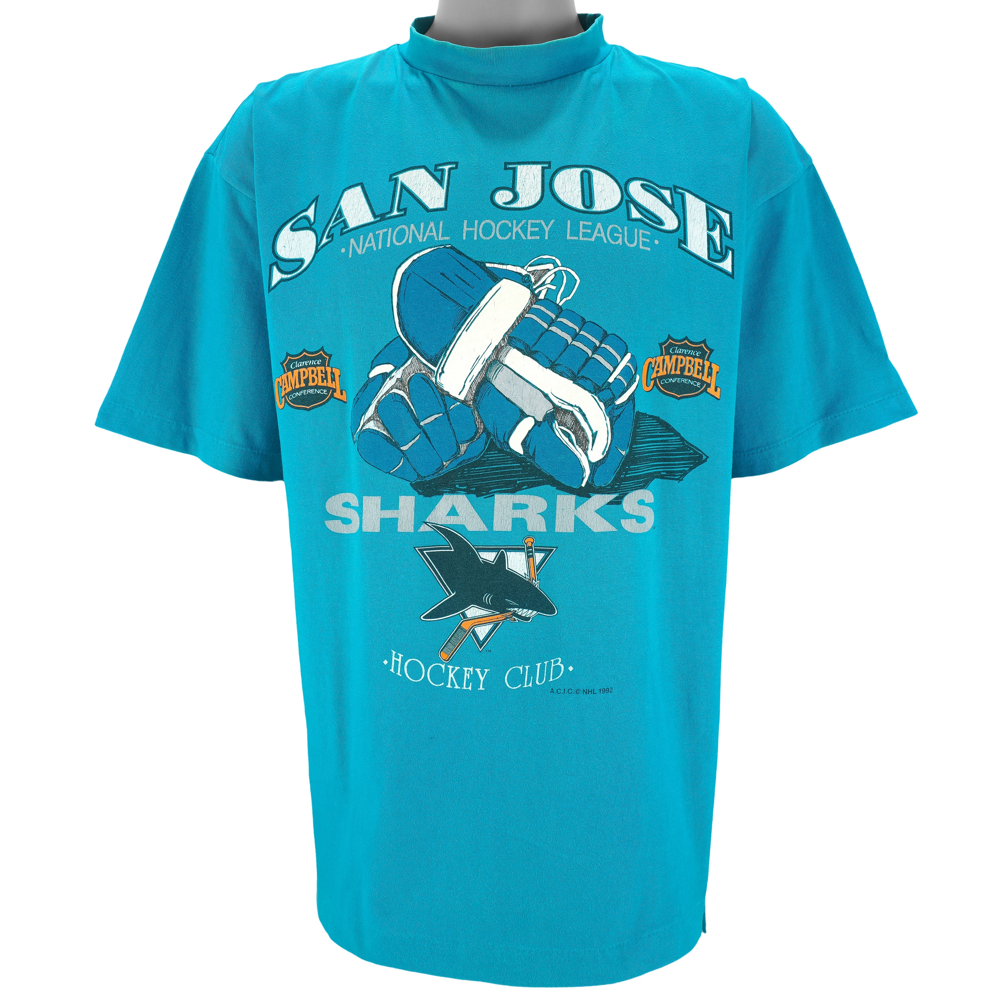 NHL (Soft Wear) - San Jose Sharks Single Stitch T-Shirt 1992 Large Vintage Retro Hockey
