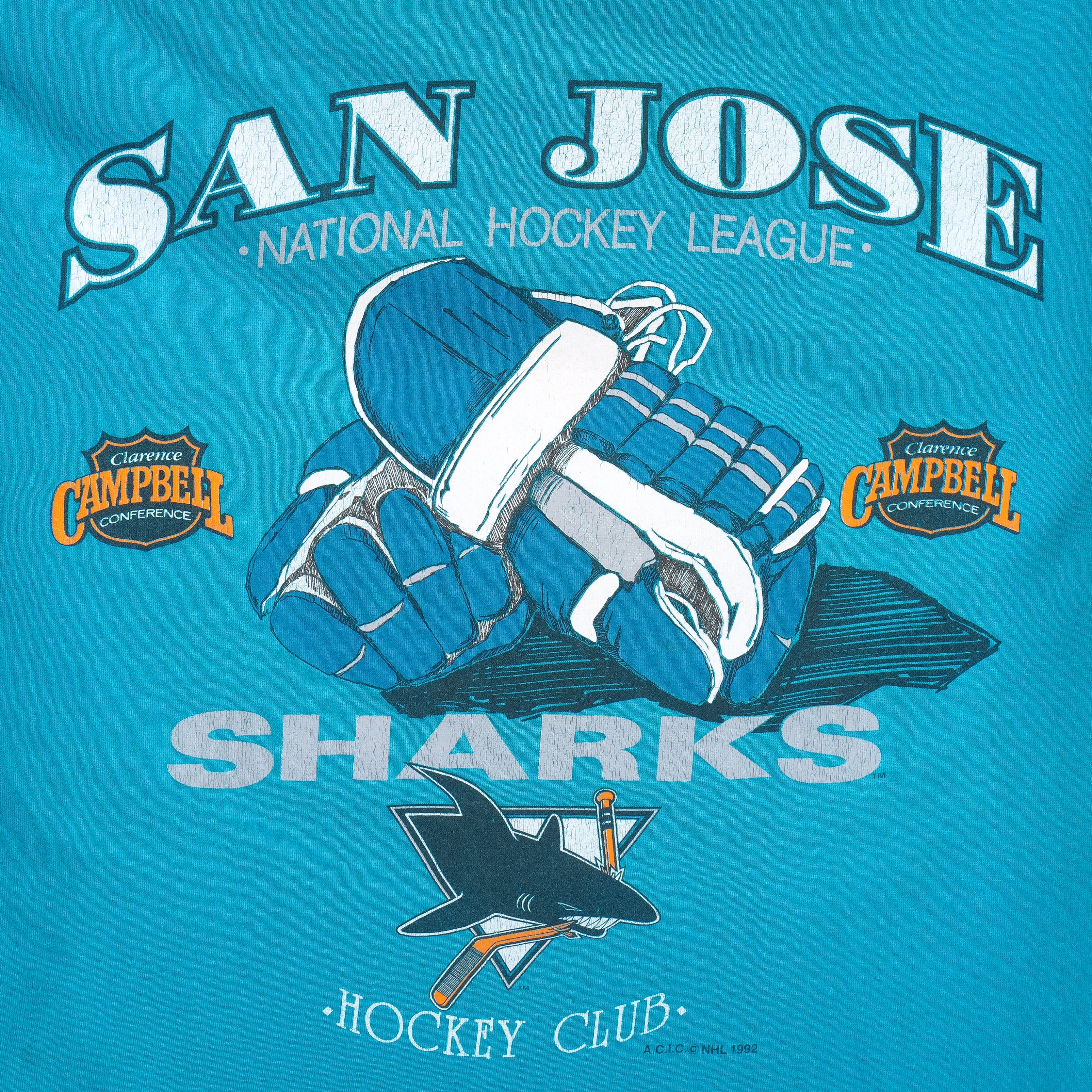 NHL (Soft Wear) - San Jose Sharks Single Stitch T-Shirt 1992 Large Vintage Retro Hockey