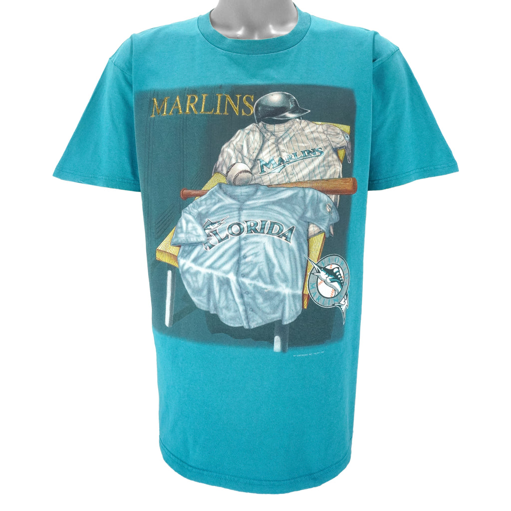 MLB (CSA) - Florida Marlins Locker Room Embroidered T-Shirt 1995 Large Vintage Retro Baseball