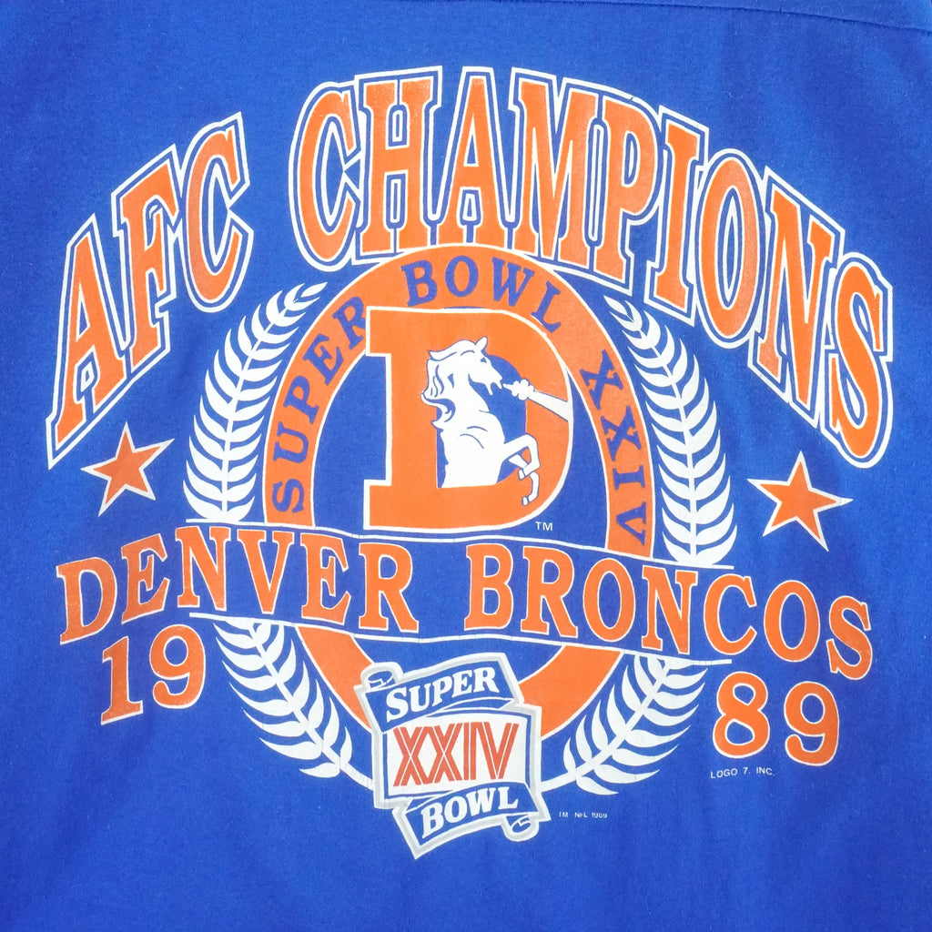 NFL (Logo 7) - Denver Broncos Super Bowl Champions 24th T-Shirt 1989 Large Vintage Retro Football