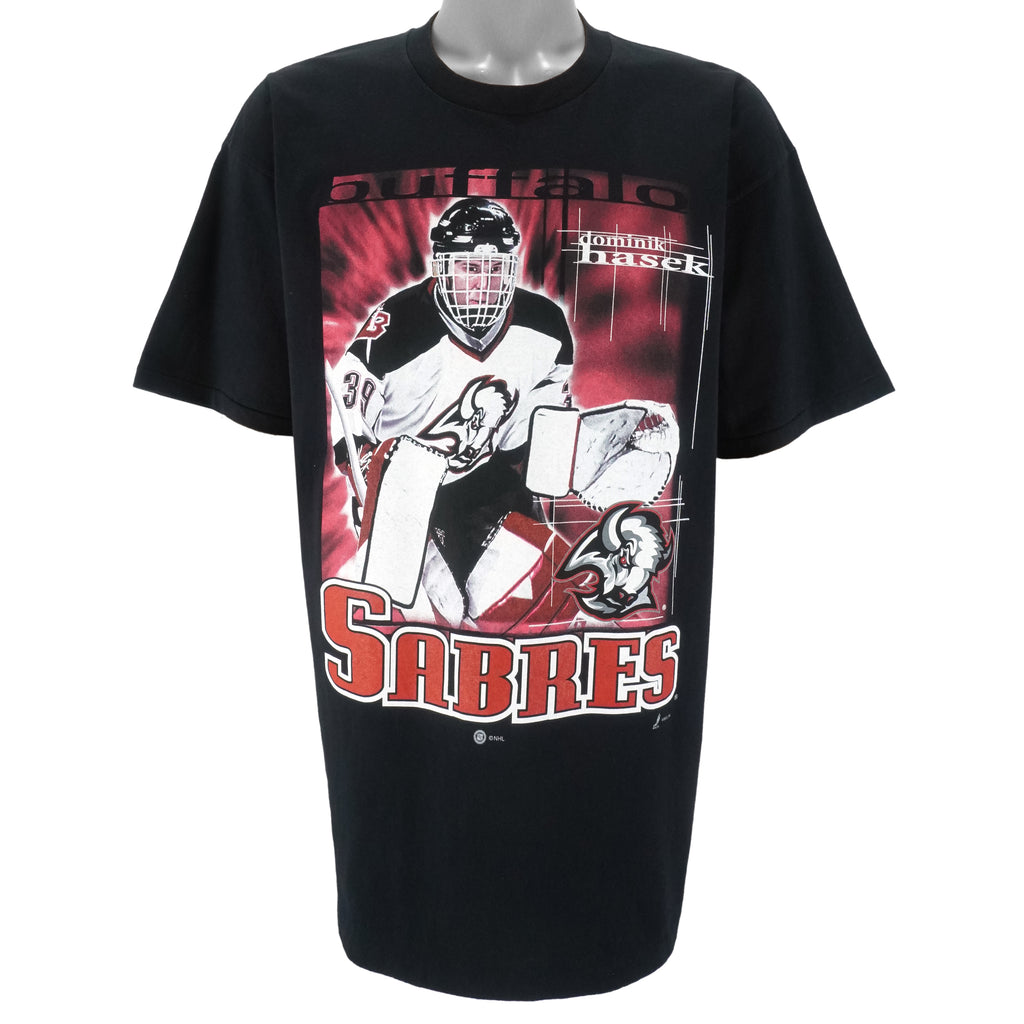 NHL - Buffalo Sabres Dominik Hasek Single Stitch T-Shirt 1990s X-Large Vintage Retro Hockey