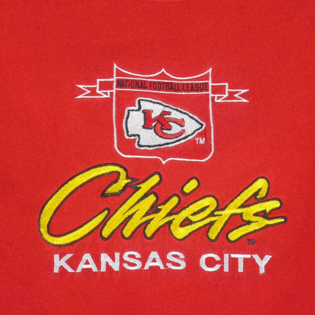 NFL (Logo 7) - Kansas City Chiefs Embroidered T-Shirt 1990s Large Vintage Retro Football