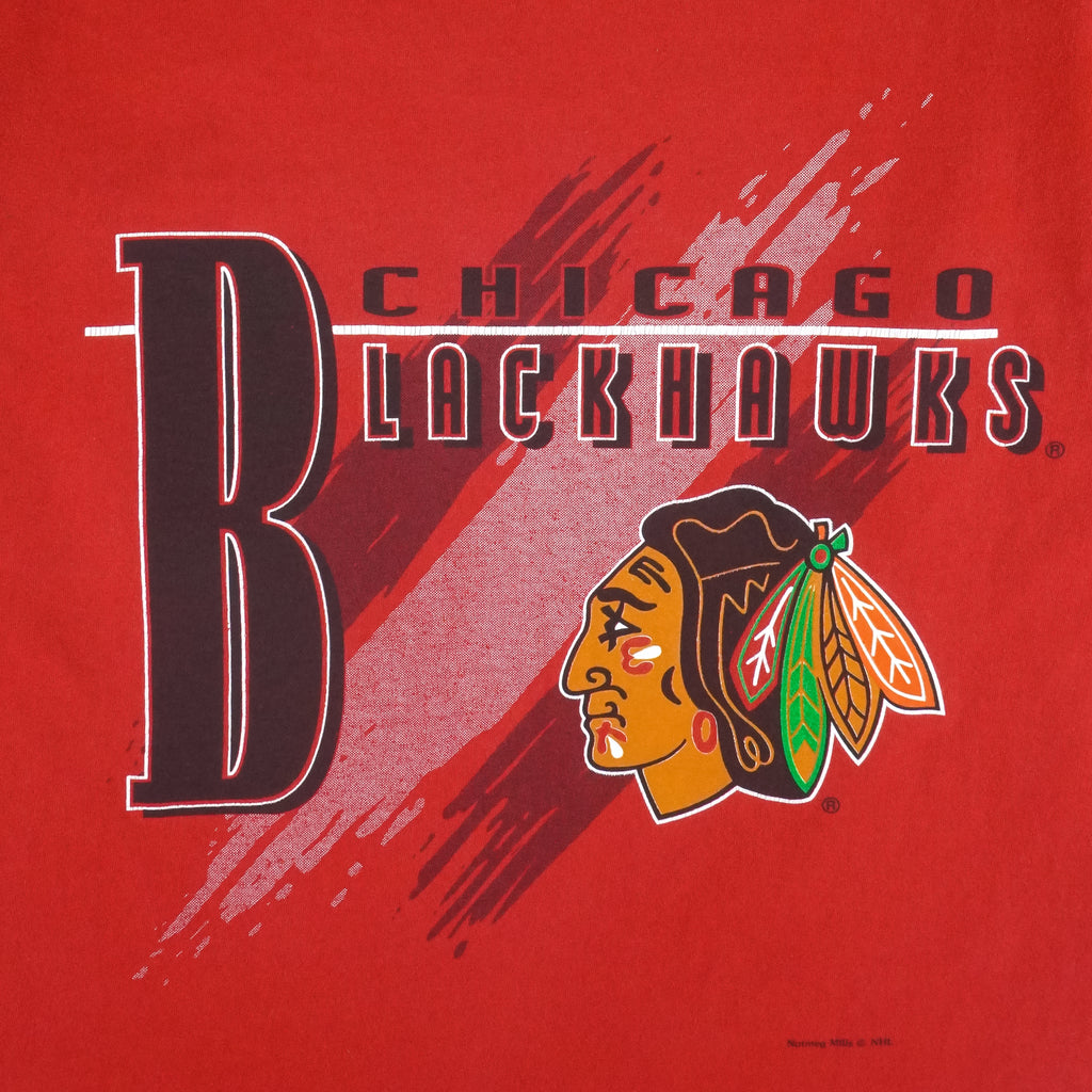 NHL (Nutmeg) - Chicago Blackhawks Single Stitch T-Shirt 1990s Large Vintage Retro Hockey