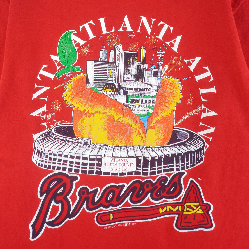 MLB (Signal) - Atlanta Braves Single Stitch T-Shirt 1992 Large Vintage Retro Baseball