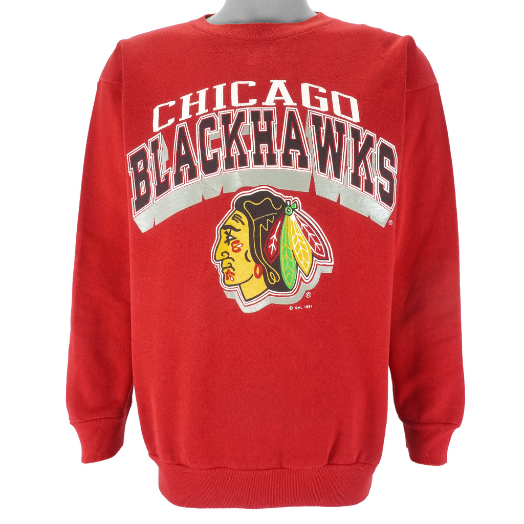 NHL (Tultex) - Chicago Blackhawks Crew Neck Sweatshirt 1991 Large Vintage Retro Hockey