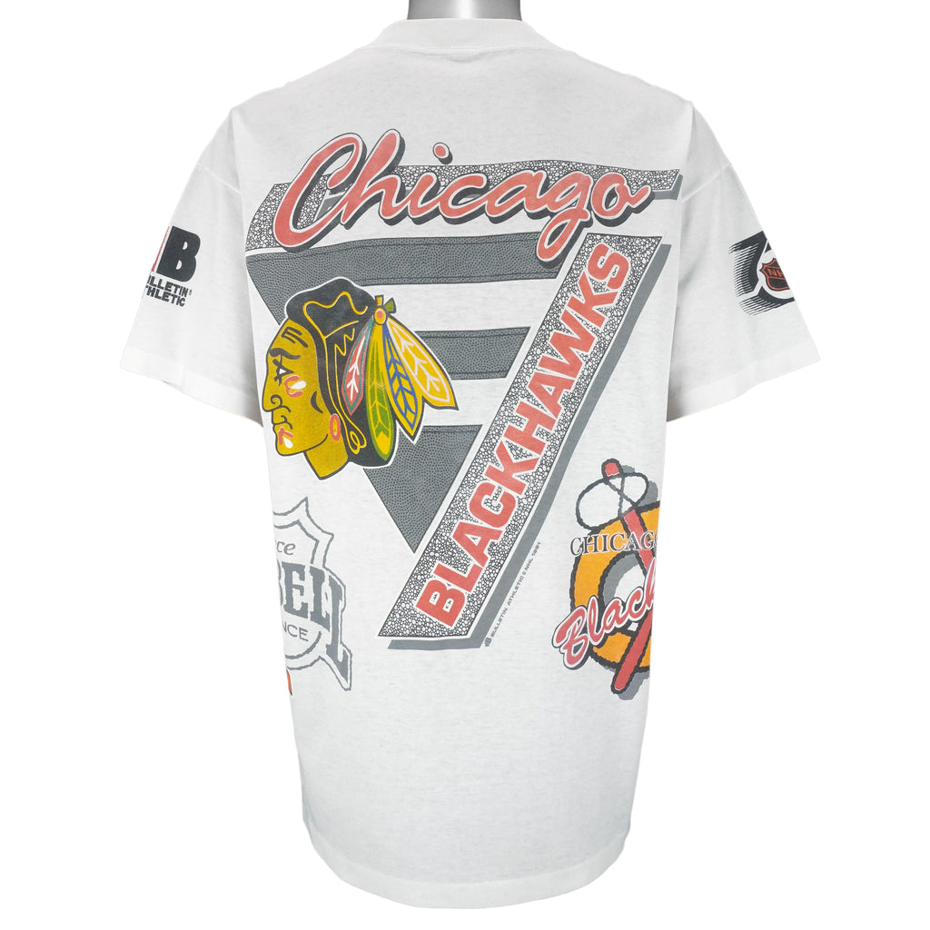 NHL (Bulletin) - Chicago Blackhawks Single Stitch T-Shirt 1991 Large Vintage Retro Hockey