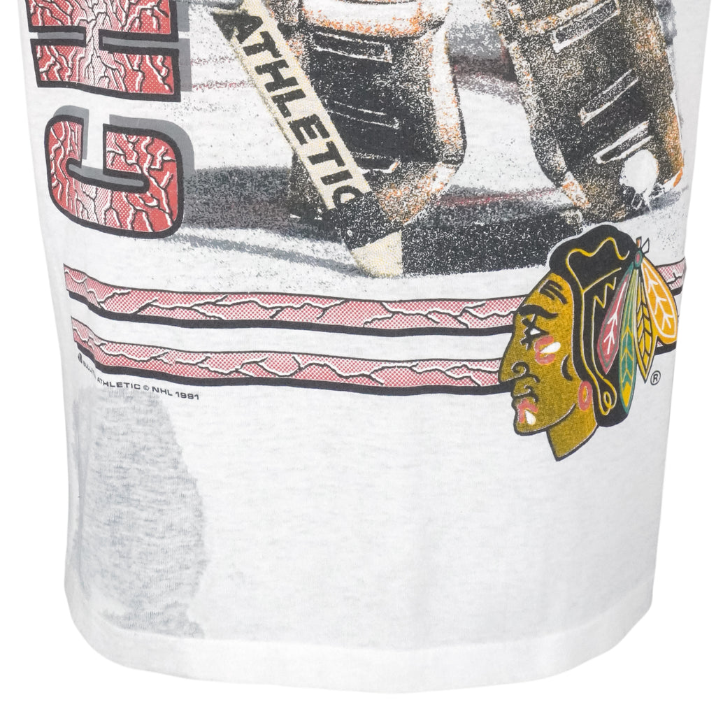 NHL (Bulletin) - Chicago Blackhawks Single Stitch T-Shirt 1991 Large Vintage Retro Hockey