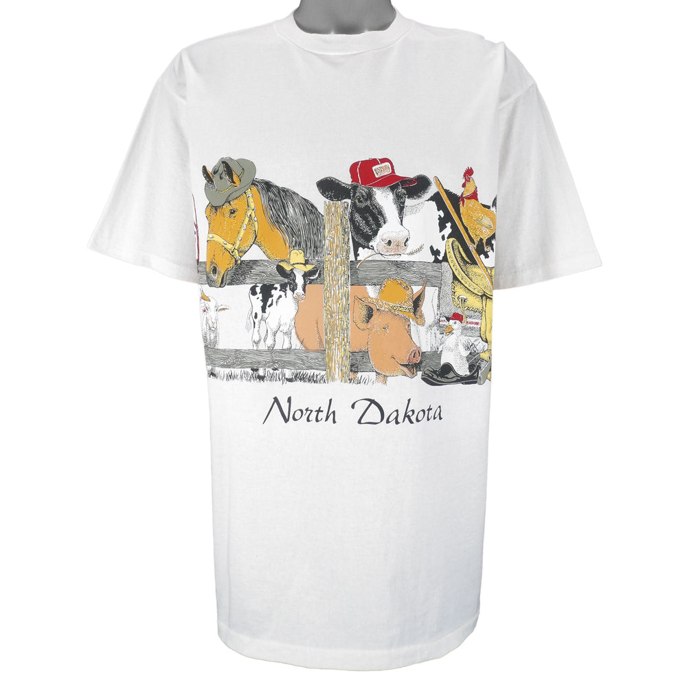 Vintage (Oneita) - North Dakota Farming Animal Print T-Shirt 1990s X-Large Vintage Retro
