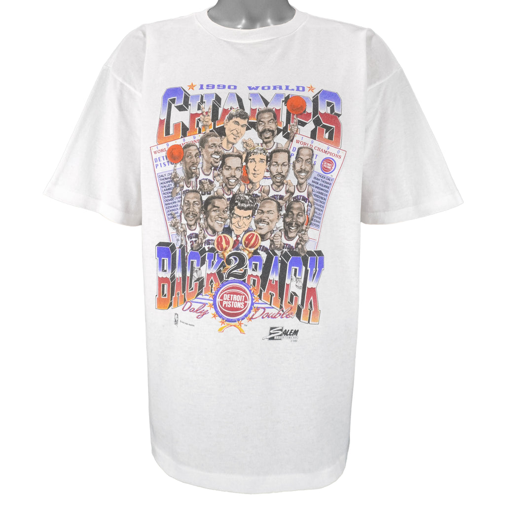 NBA (Salem) - Detroit Pistons, World Champs Spell-Out T-Shirt 1990 X-Large Vintage Retro Basketball