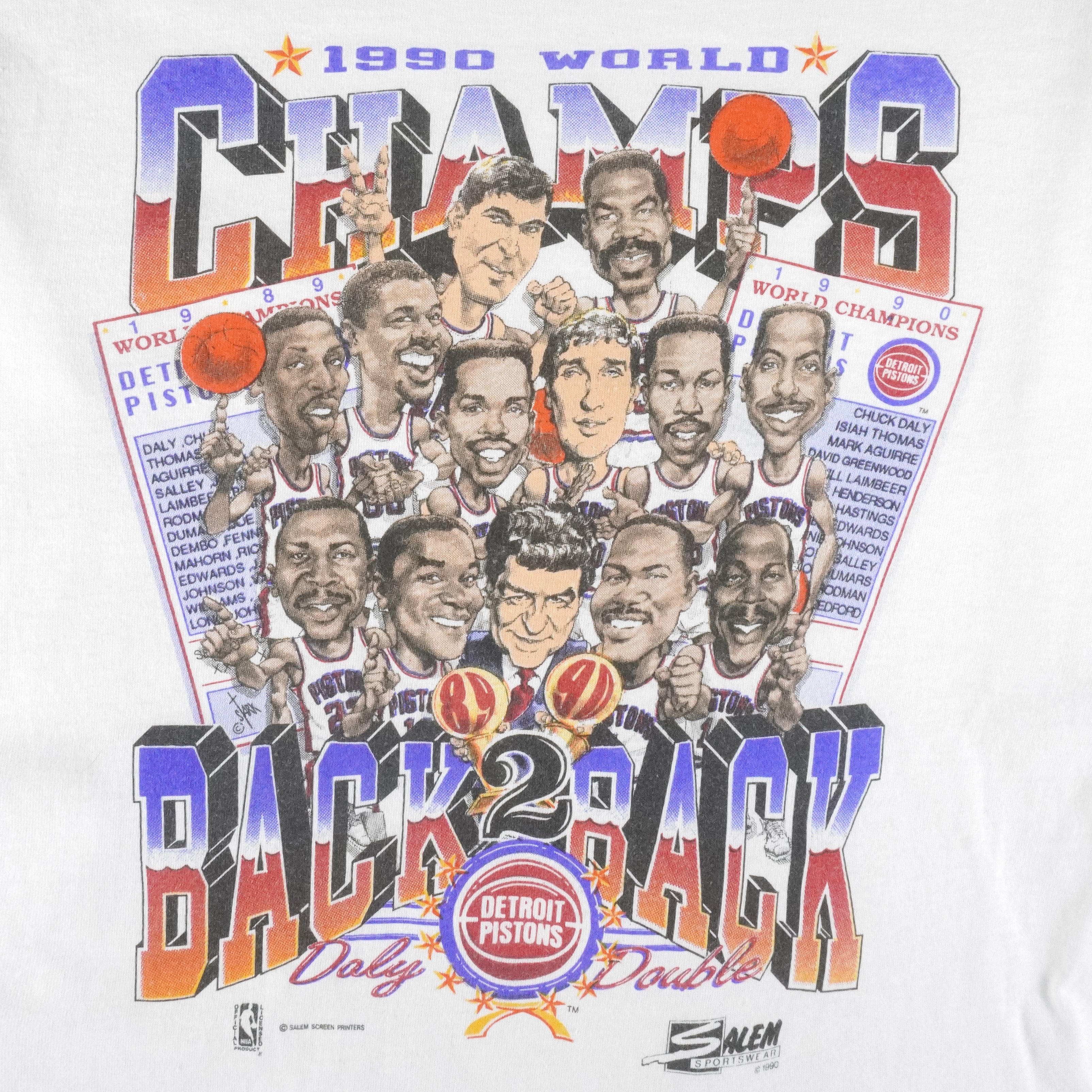 NBA (Salem) - Detroit Pistons, World Champs Spell-Out T-Shirt 1990 X-Large Vintage Retro Basketball