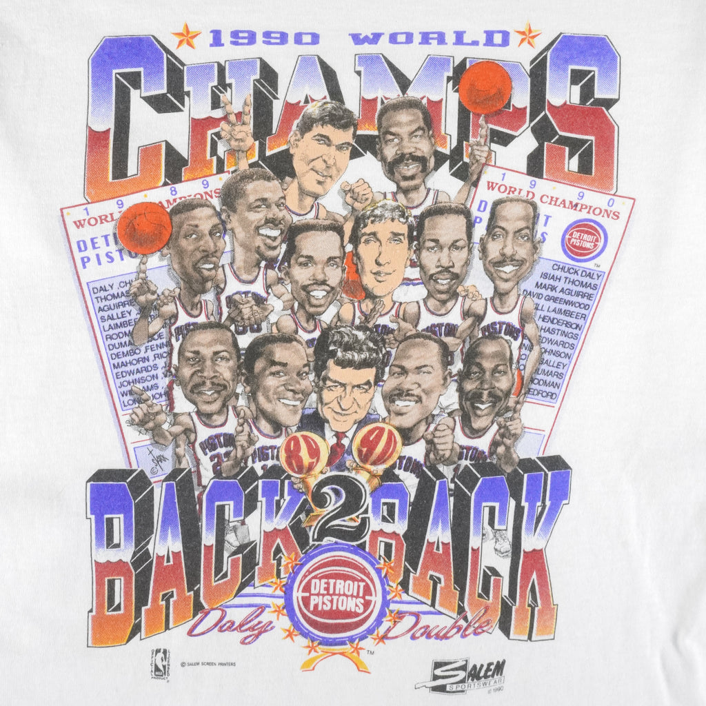 NBA (Salem) - Detroit Pistons, World Champs Spell-Out T-Shirt 1990 X-Large Vintage Retro Basketball