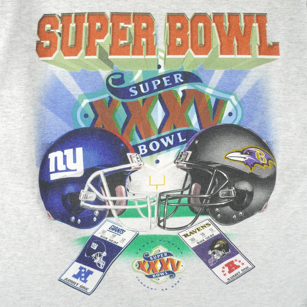 NFL (Dynasty) - Super Bowl 25th Ravens VS Giants Deadstock T-Shirt 2001 Large Vintage Retro Football
