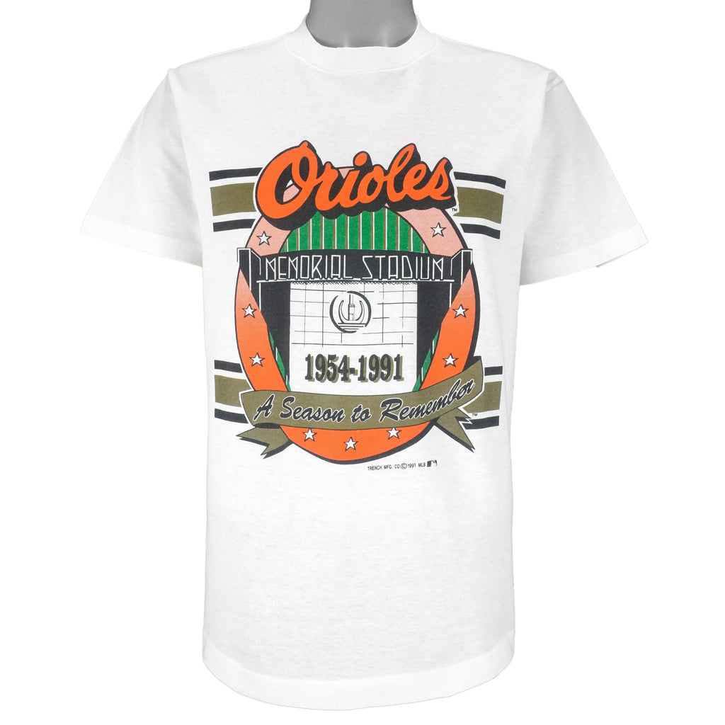 MLB (Trench) - Baltimore Orioles Single Stitch T-Shirt 1991 Large Vintage Retro Baseball