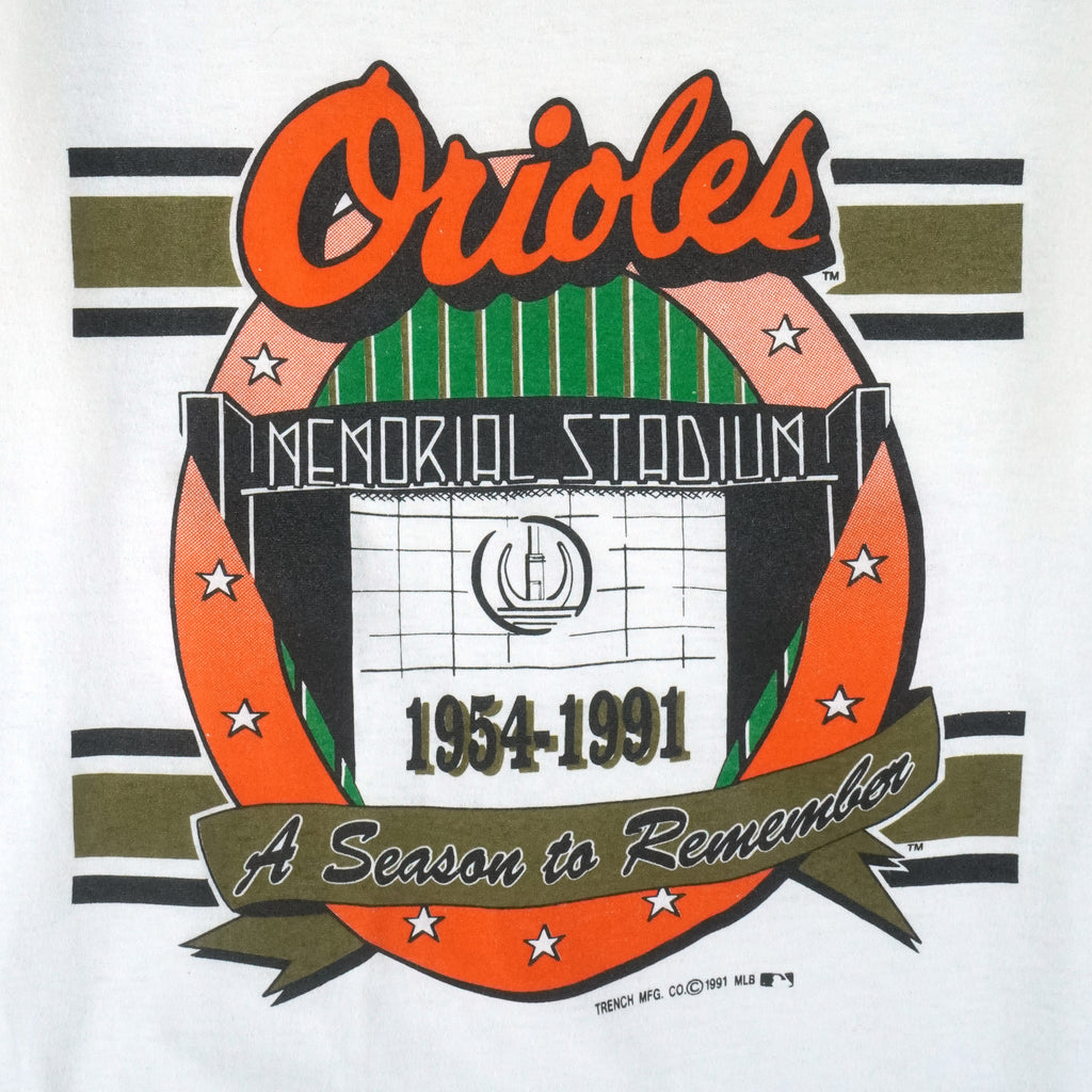 MLB (Trench) - Baltimore Orioles Single Stitch T-Shirt 1991 Large Vintage Retro Baseball