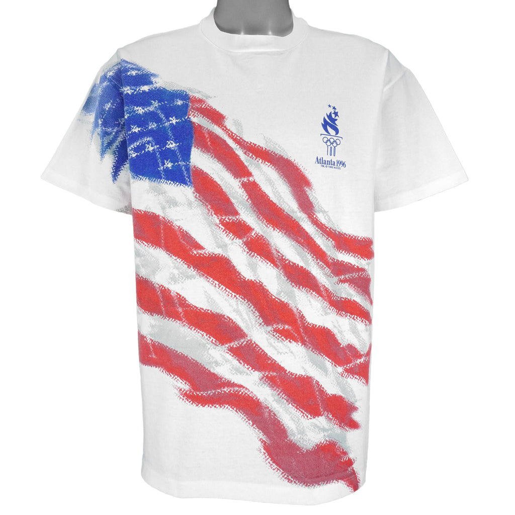 Vintage (Hanes) - Atlanta Olympic Big USA Flag Single Stitch T-Shirt 1996 Large Vintage Retro