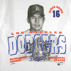 Close-up of Hideo Nomo artwork and Dodgers lettering on the white T-shirt