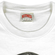 Nutmeg Mills large label inside the white ribbed crew neckline