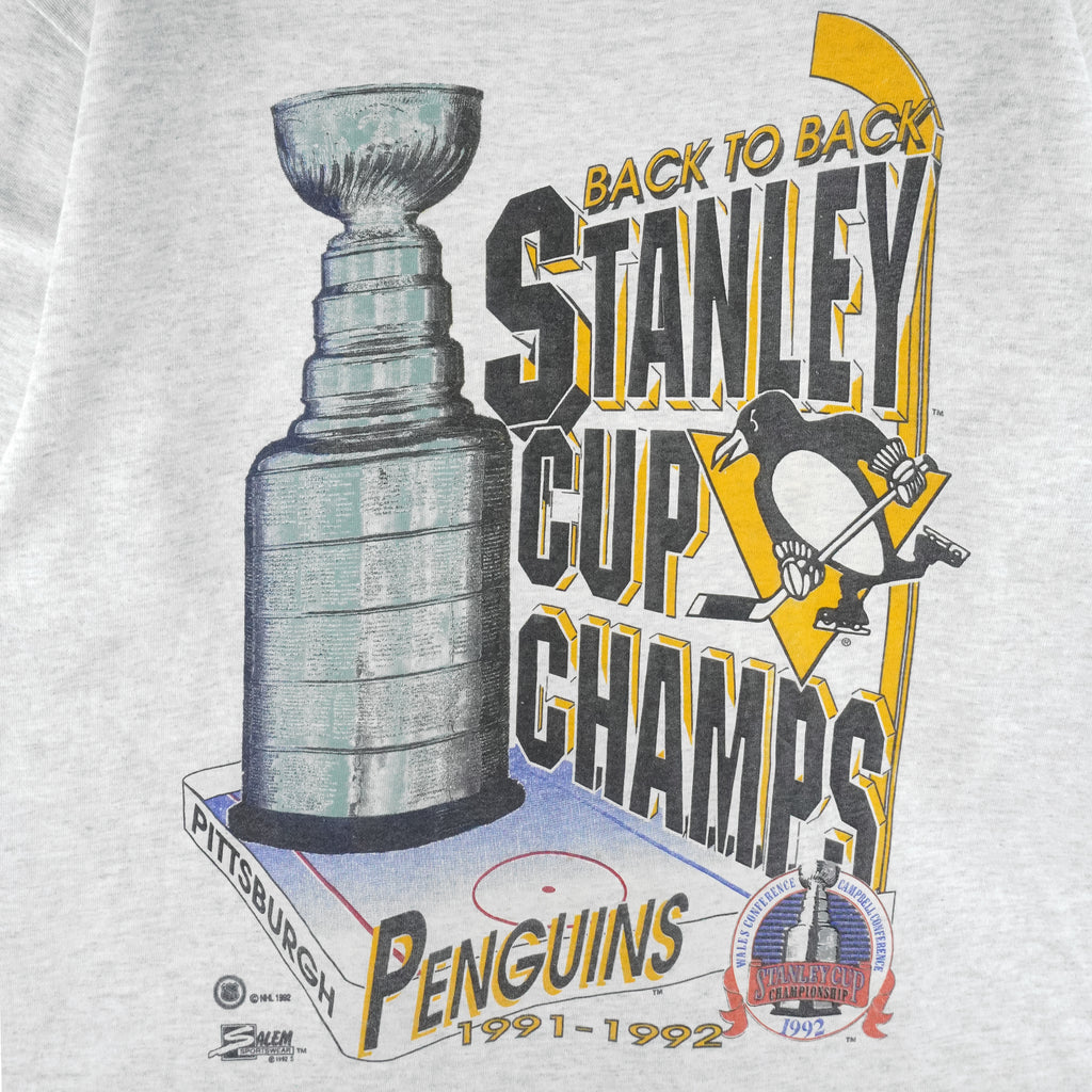 NHL (Salem) - Pittsburgh Penguins Stanley Cup Championship T-Shirt 1992 Large Vintage Retro Hockey
