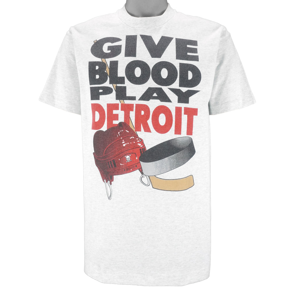NHL (Fruit Of The Loom) - Red Wings Give Blood Play Detroit T-Shirt 1990s Large Vintage Retro Hockey