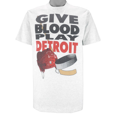NHL (Fruit Of The Loom) - Red Wings Give Blood Play Detroit T-Shirt 1990s Large