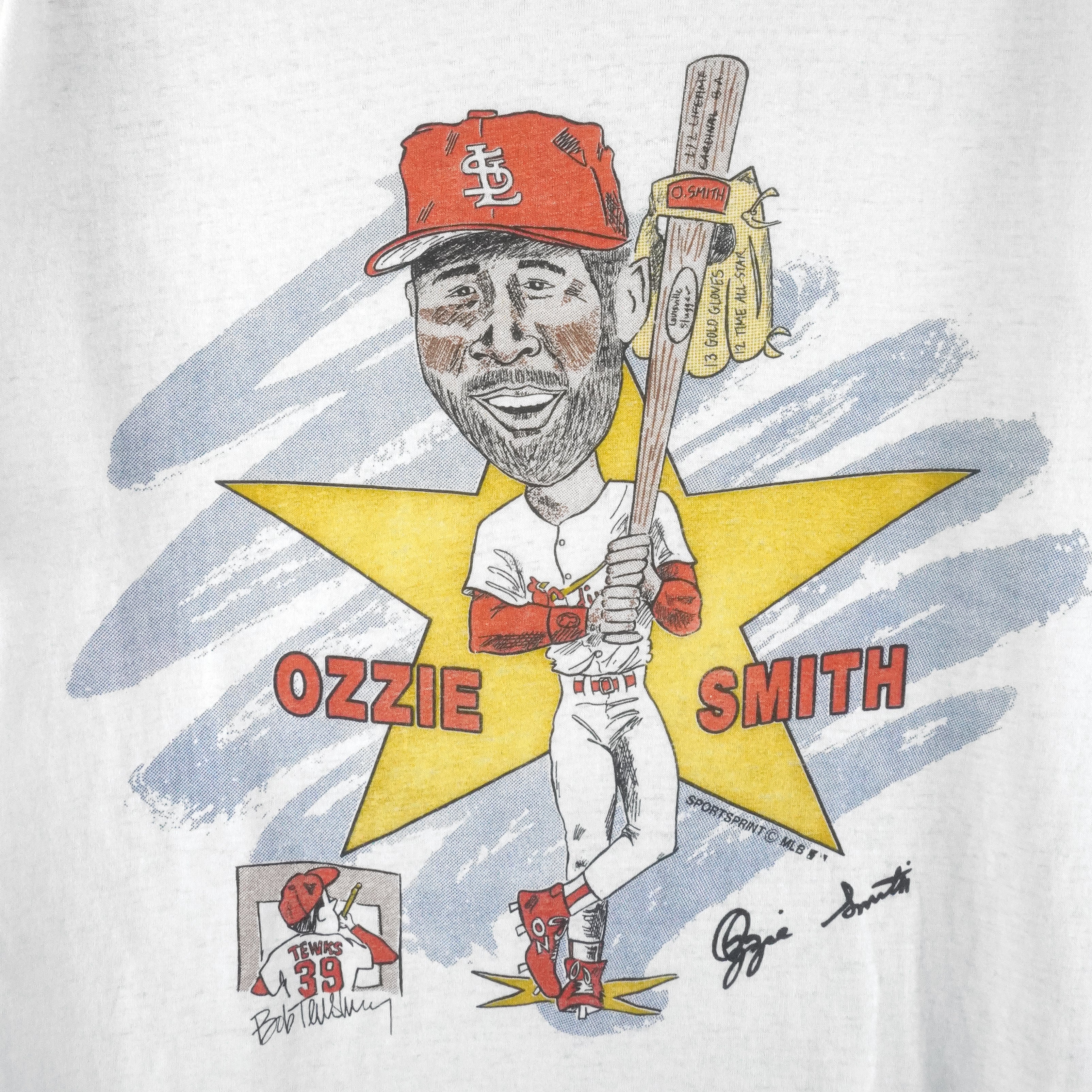 MLB (Sports Print) - St. Louis Cardinals Ozzie Smith Caricature T-Shirt 1990s X-Large Vintage Retro Baseball