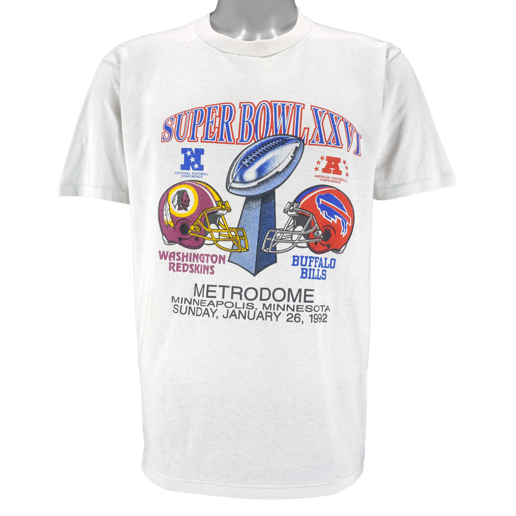 NFL (Jerzees) - Buffalo Bills VS Redskins Super Bowl 26th T-Shirt 1992 Large Vintage Retro Football