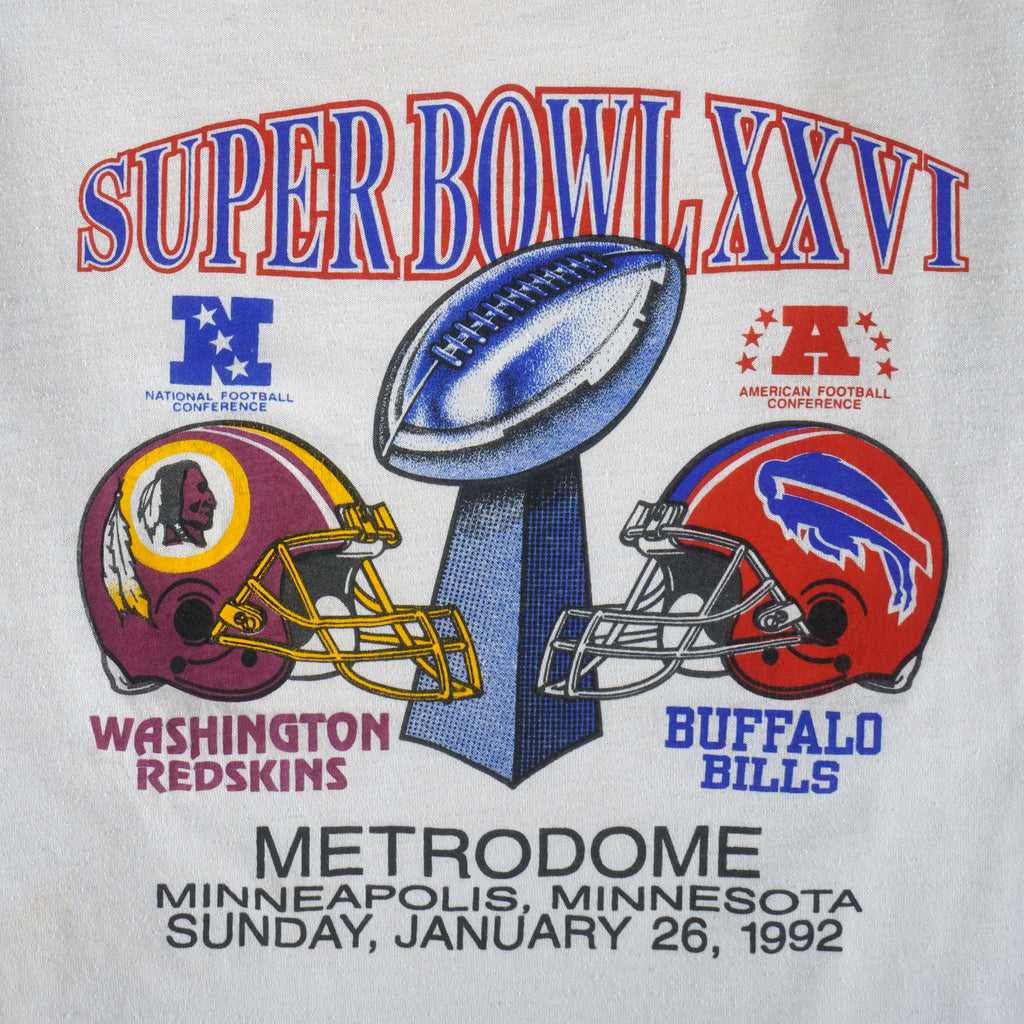 NFL (Jerzees) - Buffalo Bills VS Redskins Super Bowl 26th T-Shirt 1992 Large Vintage Retro Football